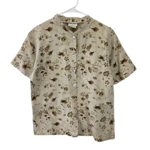 Vintage Cotton Studio Linen Shirt Men’s S Beige Button Up Made in USA Casual - Picture 1 of 7